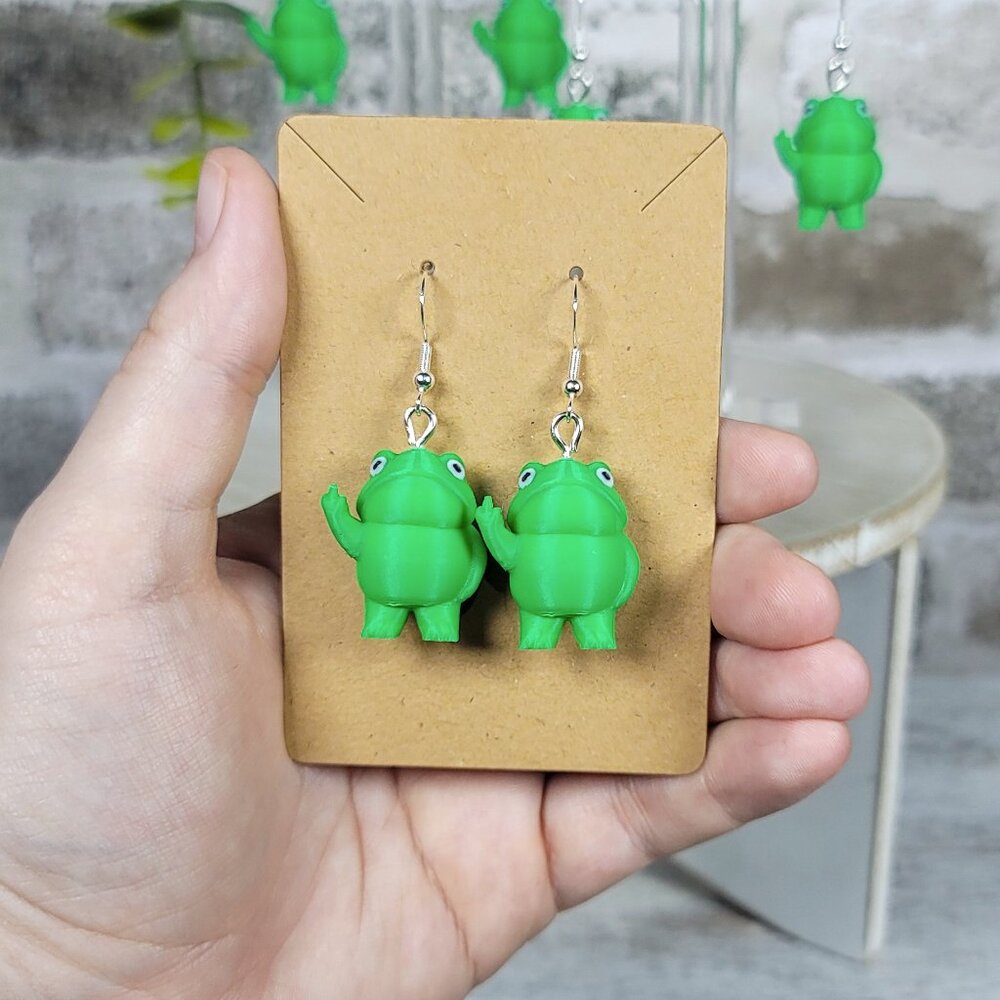 Middle Finger Frog Earrings | 3D Printed | Quirky | Funny | Unique Gift | Handma